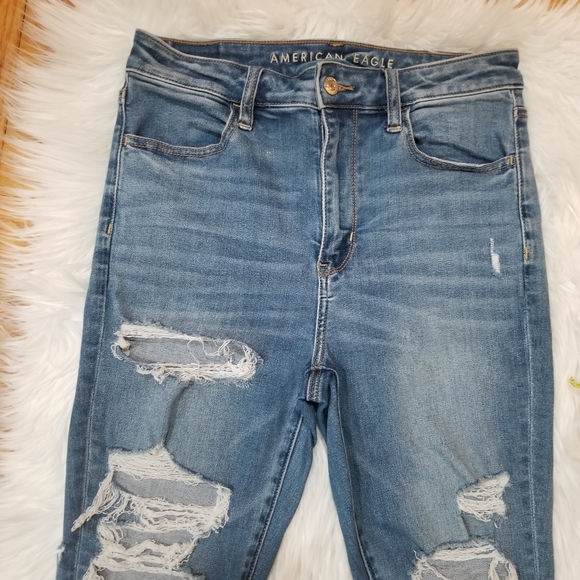 AMERICAN EAGLE Distressed Super Hi-Rise Jegging Washed Blue Jeans Size 8 R.... - Picture 3 of 16